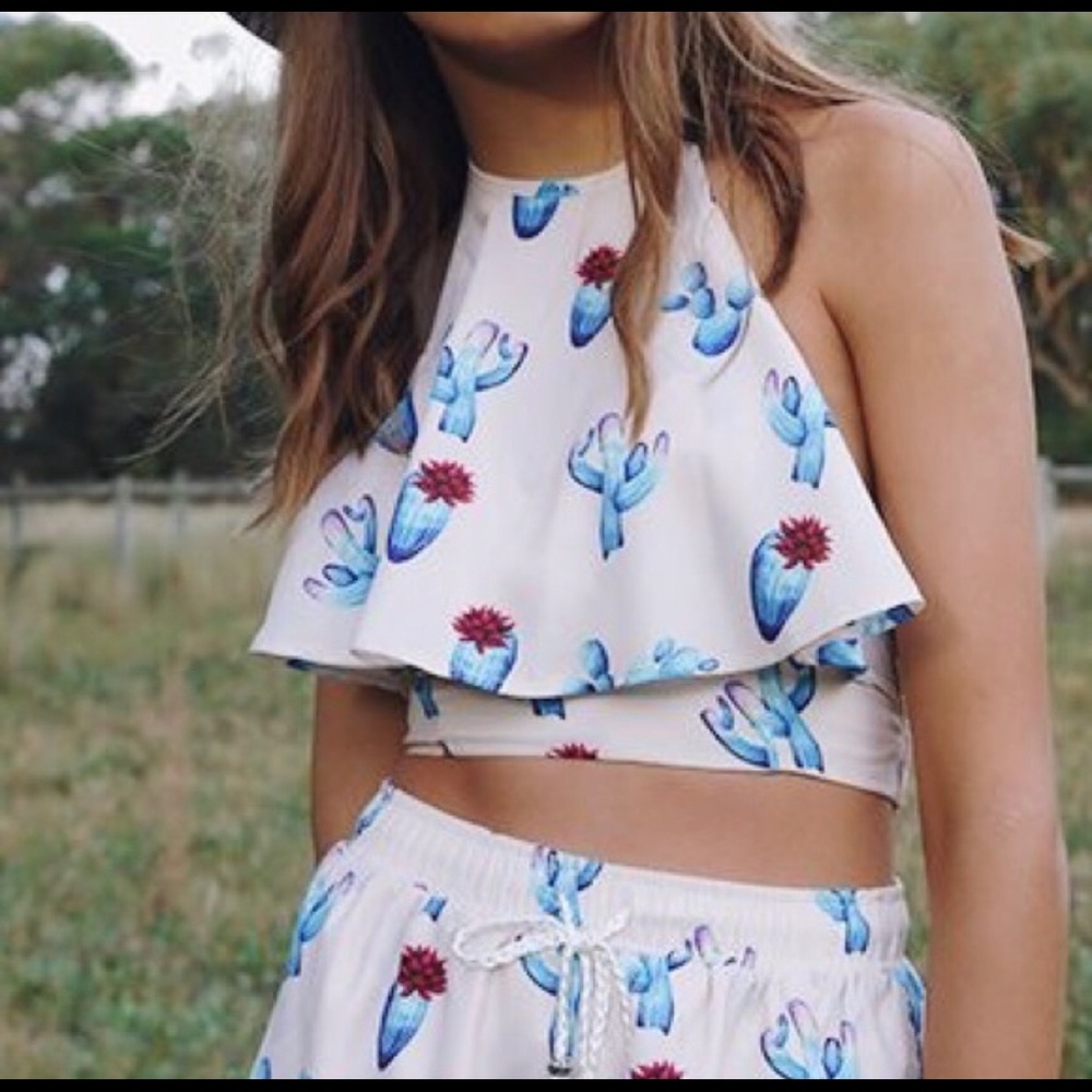 Cactus Print Halter Crop Top